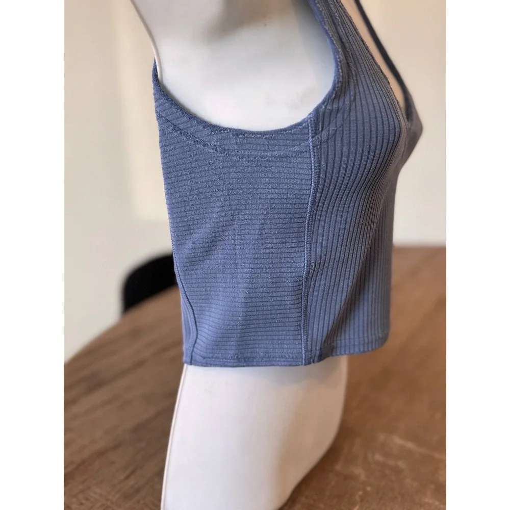 Lululemon Shirt Ribbed Blue V-Neck Crop Tank Top Light Support